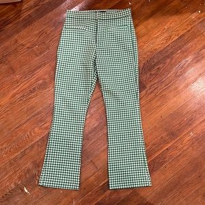 Zara Green Checkered Cropped Flare Pants